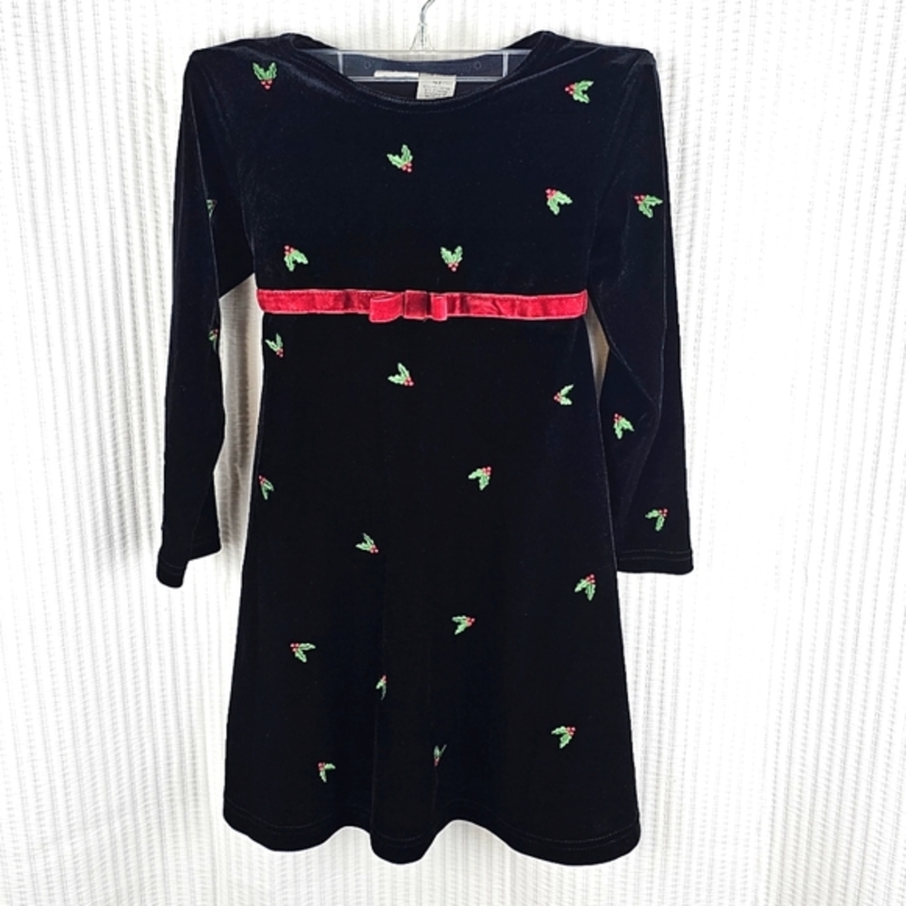 Perfectly Dressed Holiday Girls Dress 4T Velvet Holly‎ Tie Back Long Sleeve